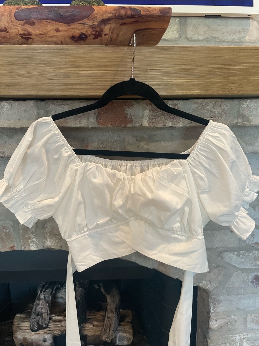 Cropped Puff Sleeve Tie-Front Top in White